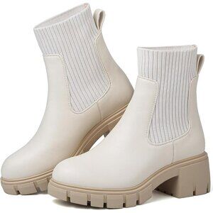 🆕Women's Chelsea Platform Ankle Boots Apricot PM PU+PVC | Stylish